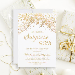 Convites Surpresa Brilho de Ouro Branco Aniversário de 90 a