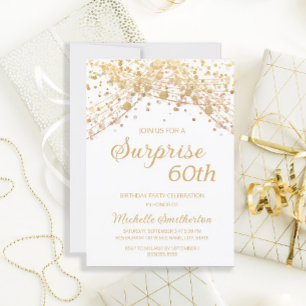 Convites Surpresa Brilho de Ouro Branco para 60º Aniversári