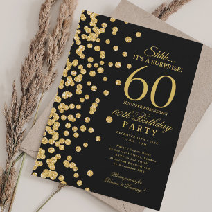 Convites Surpresa Brilho Dourado Aniversário de 60 anos Pre