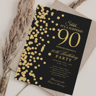 Convites Surpresa Brilho Dourado Aniversário de 90 anos Pre