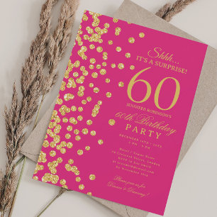 Convites Surpresa Brilho Dourado Festa de 60 Anos Rosa Quen