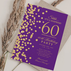 Convites Surpresa Brilho Dourado Festa de Aniversário de 60
