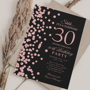 Convites Surpresa Brilho em Rose Gold para 30º Aniversário