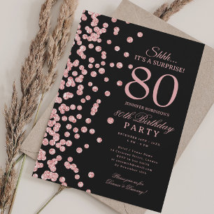 Convites Surpresa Brilho em Rose Gold para 80º Aniversário