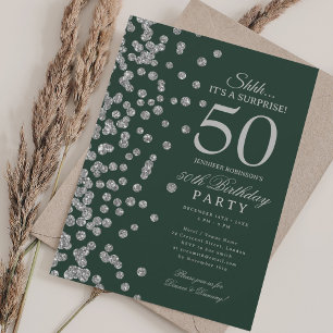 Convites Surpresa Brilho Prata Festa de Aniversário de 50 a