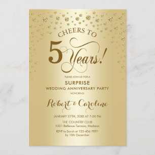 Convites Surpresa Celebração de 5º Aniversário Dourado