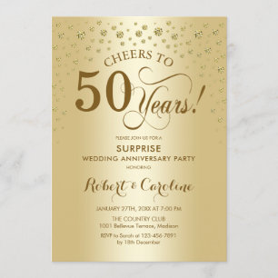 Convites Surpresa Celebração de 50º Aniversário Dourado