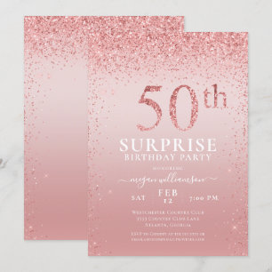 Convites Surpresa com brilho rosa 50º aniversário