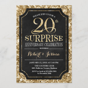 Convites Surpresa de 20º Aniversário de Casamento - Dourado