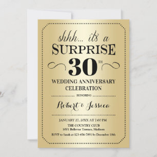 Convites Surpresa de 30º Aniversário de Casamento - Dourado