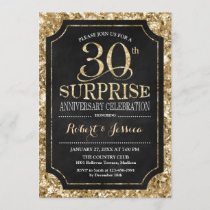 Convites Surpresa de 30º Aniversário de Casamento - Dourado