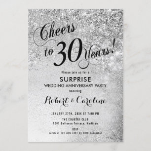 Convites Surpresa de 30º Aniversário de Casamento - Prata