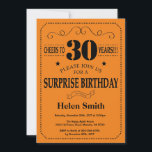 Convites Surpresa de 30º Aniversário Preto e Laranja<br><div class="desc">Convite de Surpresa de 30º Aniversário Preto e Laranja Tipografia. Fundo Preto e Laranja. Aniversário de Adulto. Aniversário de Homem ou Mulher. Convite de Aniversário para Crianças, Menino ou Menina, Adolescente. 13º 15º 16º 18º 20º 21º 30º 40º 50º 60º 70º 80º 90º 100º. Qualquer Idade. Para personalização adicional, clique...</div>