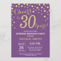 Surpresa de 30 Anos Aniversário Roxo e Dourado Dia