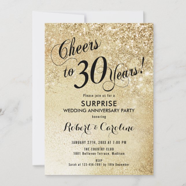 Convites Surpresa de 30 anos de casamento - Ouro (Frente)