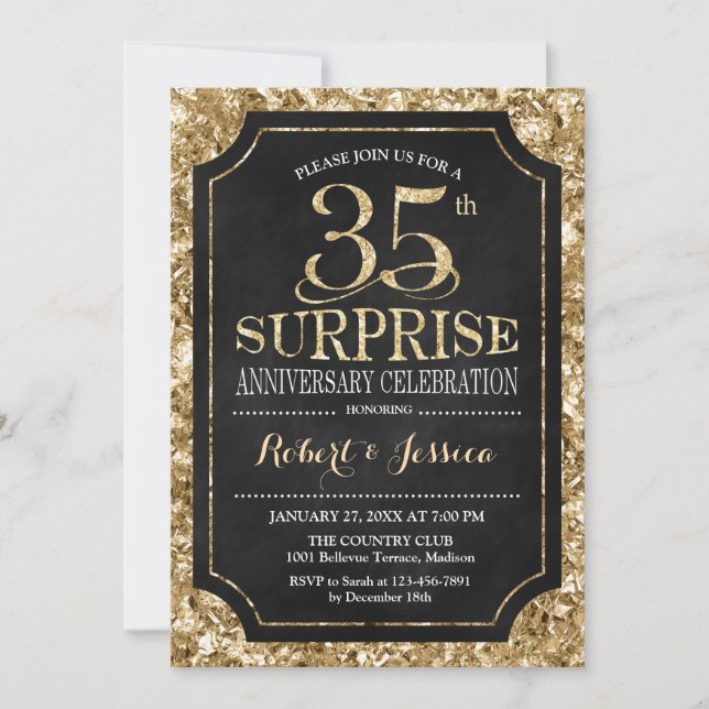 Convites Surpresa de 35º Aniversário de Casamento - Dourado (Frente)