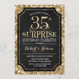 Convites Surpresa de 35º Aniversário de Casamento - Dourado