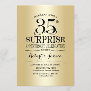 Convites Surpresa de 35º Aniversário de Casamento - Dourado