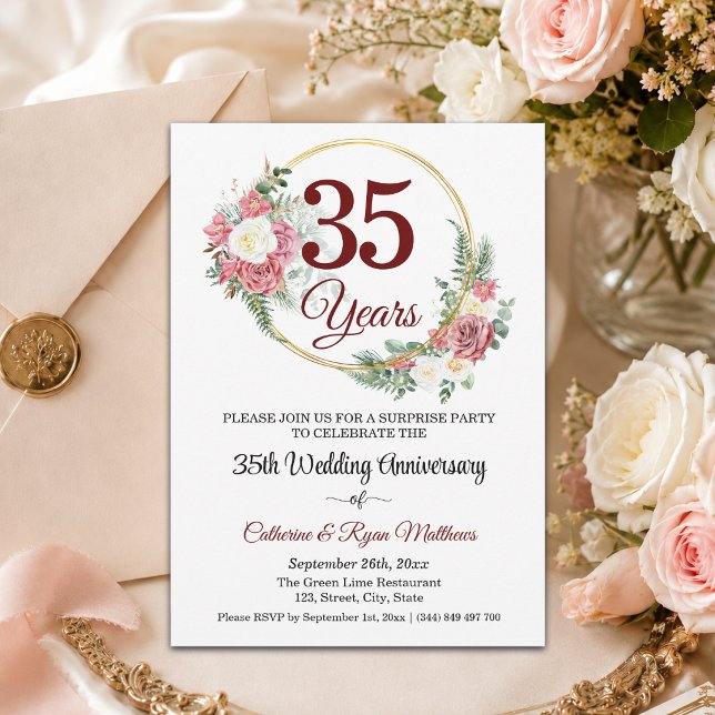 Convites Surpresa de 35 anos de casamento com arranjo flora (Criador carregado)