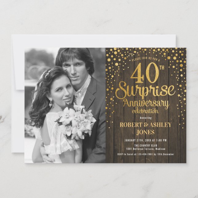 Convites Surpresa de 40º Aniversário com Foto - Madeira Dou (Frente)