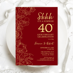 Convites Surpresa de 40º Aniversário em Dourado Rubi Vermel