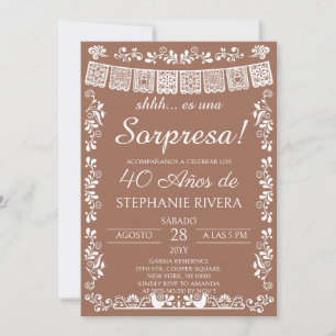 Convites Surpresa de 40º Aniversário em Terracota Papel Pic