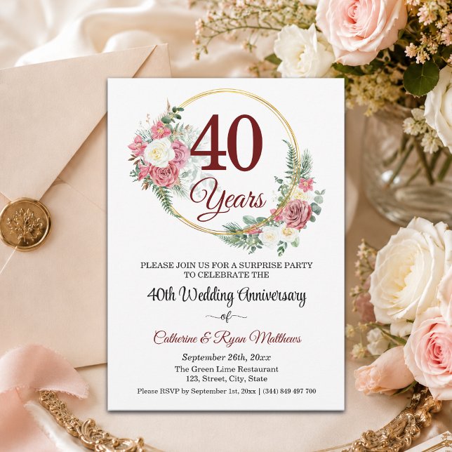 Convites Surpresa de 40 Anos de Casamento com Floral (Criador carregado)