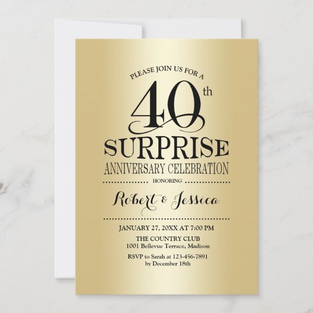 Convites Surpresa de 40 anos de casamento - Ouro (Frente)