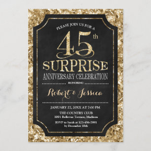 Convites Surpresa de 45º Aniversário de Casamento - Dourado