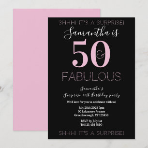 Convites Surpresa de 50º Aniversário 50 Fabuloso Preto Rosa