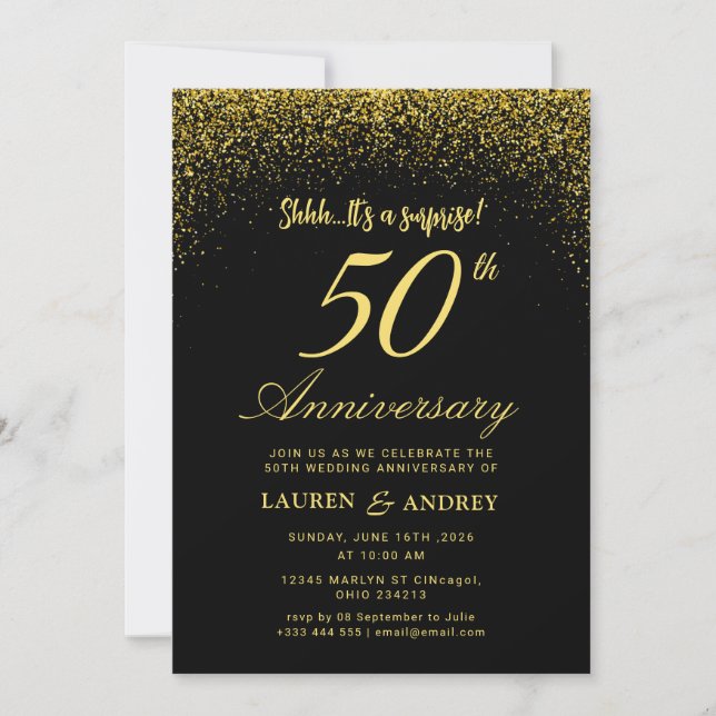 Convites Surpresa de 50º Aniversário de Casamento (Frente)
