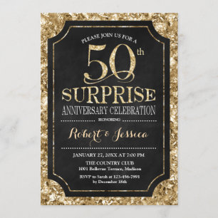 Convites Surpresa de 50º Aniversário de Casamento - Dourado