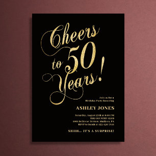 Convites Surpresa de 50º Aniversário Elegante Dourado Preto