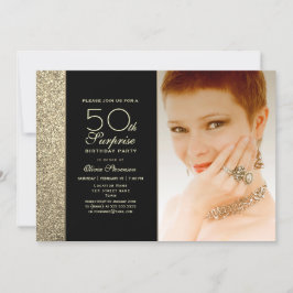 Convites Surpresa de 50º Aniversário Preto e Dourado