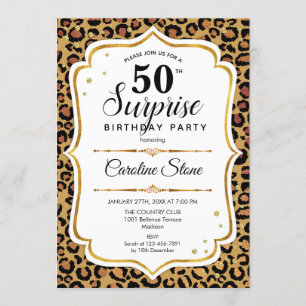 Convites Surpresa de 50 Anos - Leopardo Dourado Branco