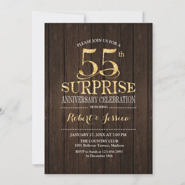Convites Surpresa de 55º Aniversário de Casamento - Madeira (Frente)