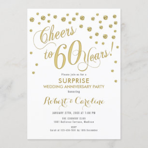 Convites Surpresa de 60º Aniversário de Casamento - Branco 