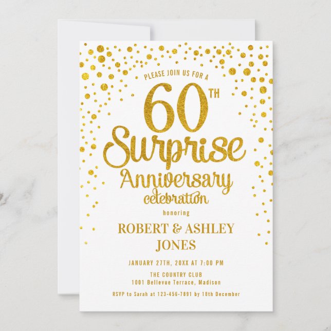 Convites Surpresa de 60º Aniversário de Casamento - Dourado (Frente)