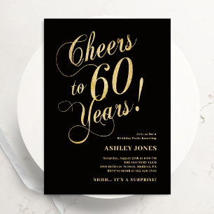 Convites Surpresa de 60º Aniversário Elegante Dourado Preto