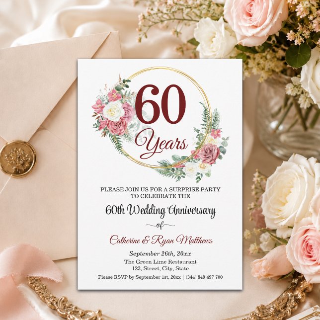 Convites Surpresa de 60 anos de casamento com arranjo flora (Criador carregado)