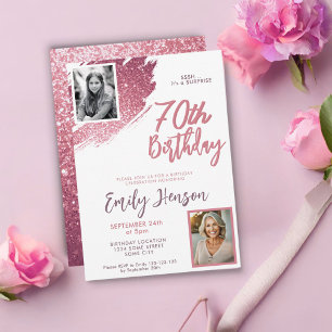Convites Surpresa de 70º Aniversário com Brilho Rosa 2 Foto