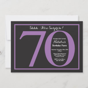 Convites Surpresa de 70º Aniversário Quadro Negro Roxo e Pr