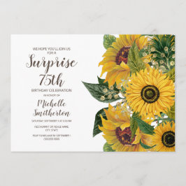 Convites Surpresa de 75 anos Girassol Branco Amarelo