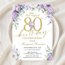 Surpresa de 80º Aniversário Dourado Roxo Floral El