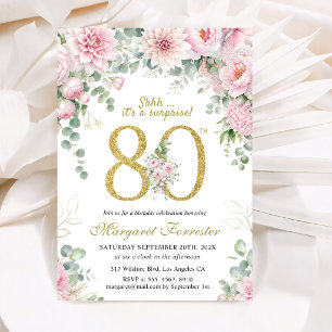 Convites Surpresa de 80 Anos de Idade Dourado Brilho Rosa F