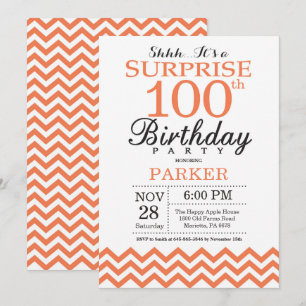 Convites Surpresa de Aniversário de 100 anos Coral Chevron