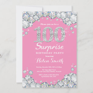 Convites Surpresa de Aniversário de 100 anos Rosa e Diamant