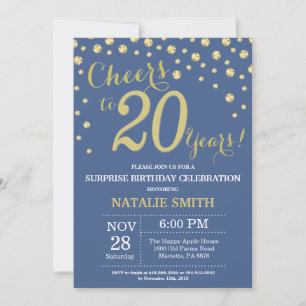 Convites Surpresa de Aniversário de 20 anos Diamante Azul e