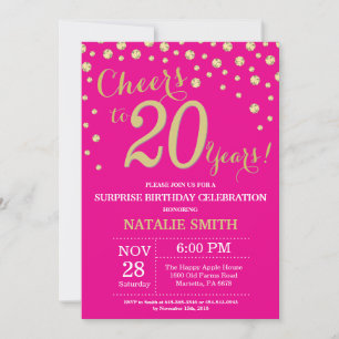 Convites Surpresa de Aniversário de 20 anos Diamante Rosa Q
