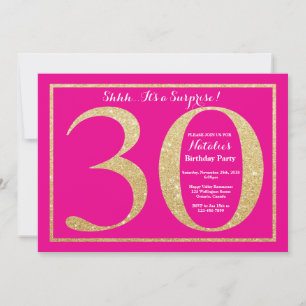 Convites Surpresa de Aniversário de 30 anos Brilho Rosa e D